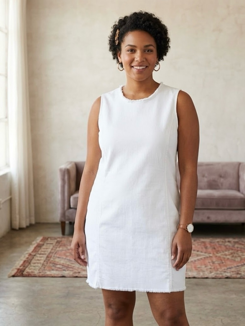 Ralph Lauren Raw Hem White Sleeveless Denim Dress Size 14W NWT